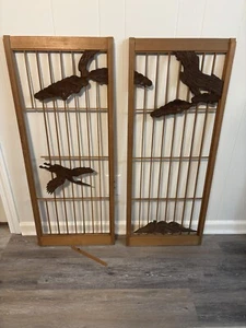 Vintage Japanese Shoin 2 Panels Tree & Crane Carved Shoin Shoji Panel Set READ - Picture 1 of 12
