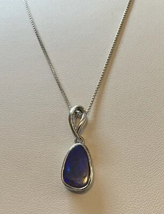 Sterling Silver Dichroic Glass Pendant 1” Royal Blue Box Chain 20” - Picture 1 of 5