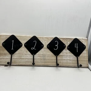Rae Dunn Wooden Wall Hanging with Numbered Hooks Coat Sweater Rack 14”x5” - Picture 1 of 9