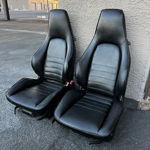 1985-1995 Porsche Sport Seats 911 928 944 930 968 OEM HEATED FULL Black Leather - Picture 1 of 12