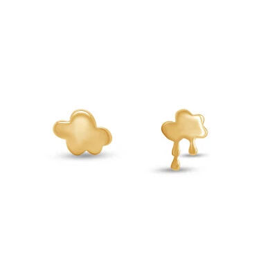Brincos de prata esterlina 925 folheados a ouro 14K Cloud Rain Cloud - Imagem 1 de 4