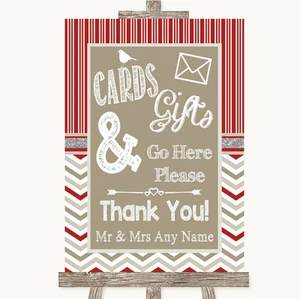 Cartel de boda personalizado de mesa de tarjetas y regalos de invierno rojo y gris - Imagen 1 de 8