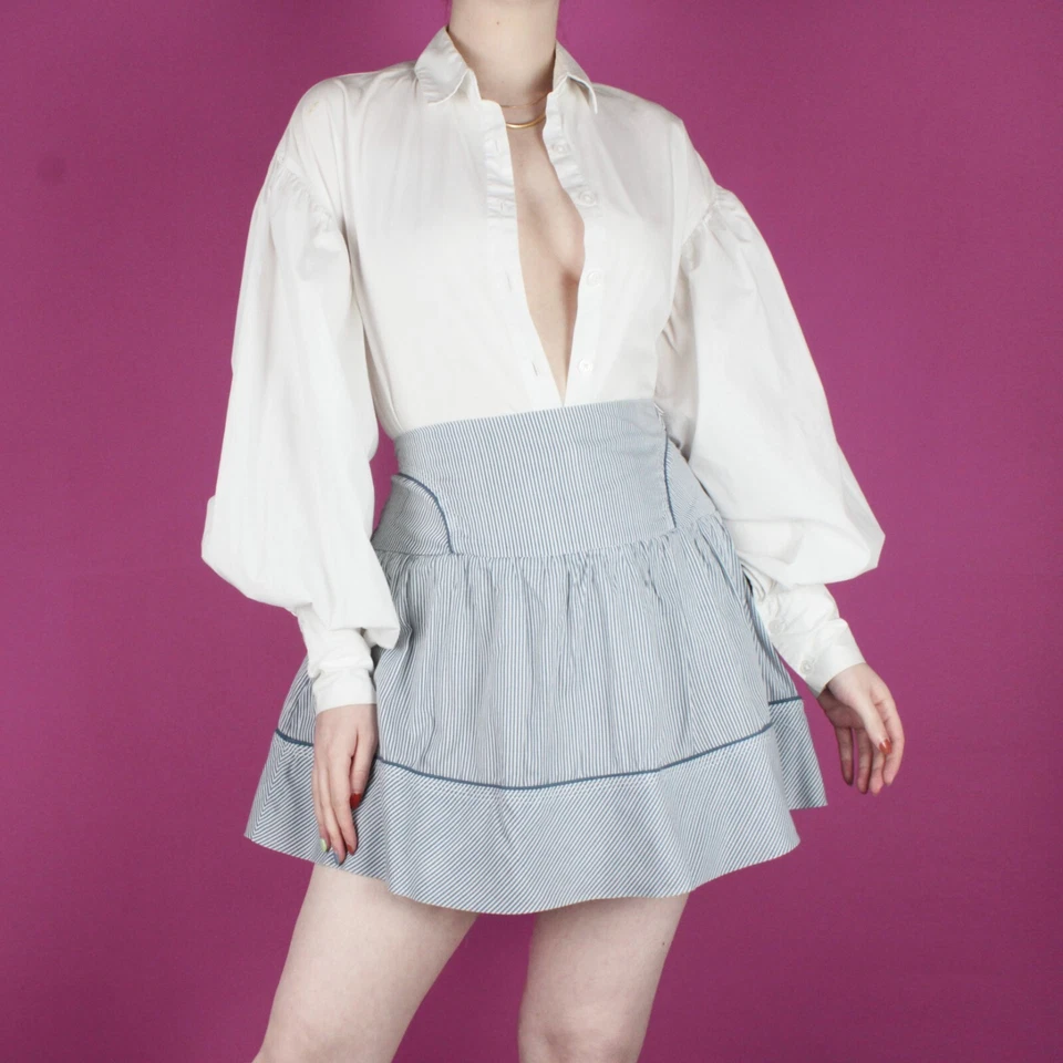 NAF NAF Azul Blanco Rayas Años 2000 Y2k Mini Patrón Completo Verano Falda Pequeña 10 Foto 1 de 4