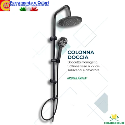 GROENLANDIA Colonna Doccia Nero Opaco Miscelatore Doccetta passa a Soffione Asta Sali Scendi