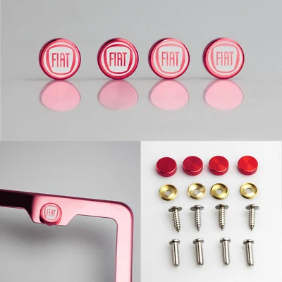 Laser Etched 4pcs Red Aluminum Fiat License Plate Frame Fastener Screws Cap - Image 1 of 4