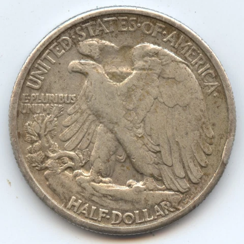 Error 1934 Walking Lib. 50C (#6638) Planchet Depression of Eagle Cover