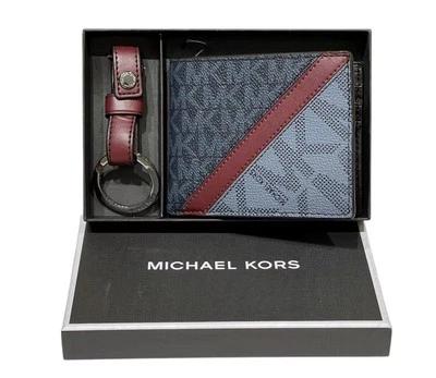 MICHAEL KORS MENS GIFTING SLIM BIFOLD WALLET KEY FOB IN BOX MK ADMIRAL BLUE - Image 1 of 4