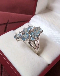 Modern Sterling Silver 925 Pale Blue Topaz Cluster Cocktail Ring Size 6.75 - Picture 1 of 8