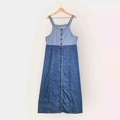 Maxi Vestido Jersey De Colección Gloria Desteñido Talla L Azul Botón Frontal Rayas Pradera Foto 1 de 4