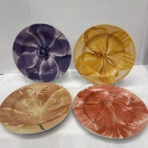 Watercolor Blooms By Pier 1 SALAD PLATE 8 1/8" SET / 4 spring summer floral - Picture 1 of 7