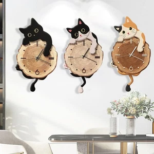 Orologio analogico da parete stile gatto coda oscillante orologio moderno per cameretta bambini regalo - Foto 1 di 25