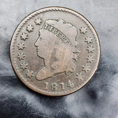 1814 Classic Head Large Cent Crosslet 4 Liberty US 1c Copper Penny USA 💰 - Image 1 of 2