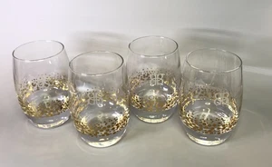 4 Baileys Irish Cream Gold Dot Confetti Etched BB Rocks Low Ball Glasses Barware - Picture 1 of 7