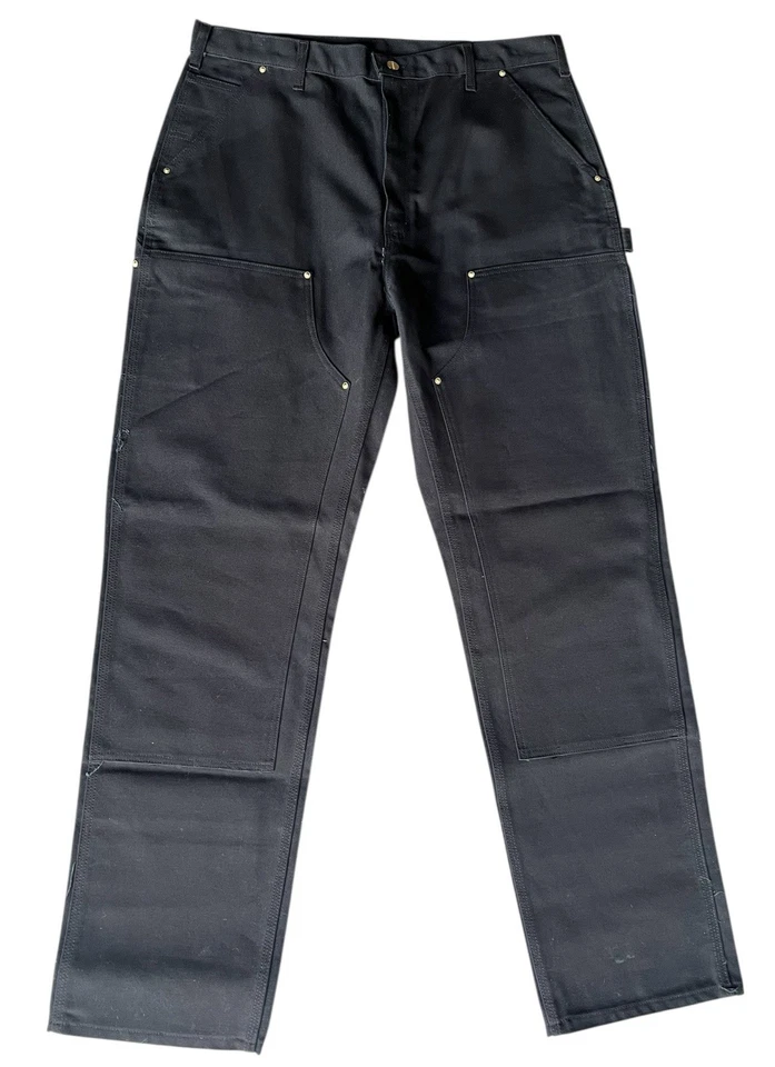 Pantalones de Trabajo Carhartt BO1 NEGRO Pato Doble Rodilla Peto Unión EE. UU. Ajuste 38x34 Foto 1 de 4