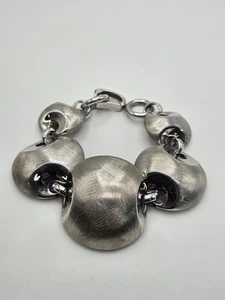 Sterling Silver Italy Modernist Puffy Link Bracelet 7" - Picture 1 of 18