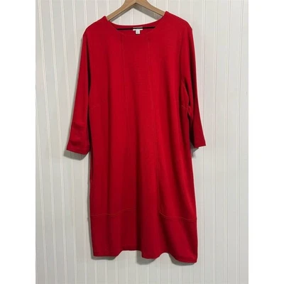 J. Jill 2 X красный понте вязаное платье 3/4 рукав карманы праздник Рождество Workwear - Изображение 1 из 4