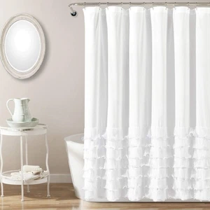 Avery Shower Curtain Ruffled Vintage Chic Farmhouse Style Bathroom, 72” x 72”... - Picture 1 of 6
