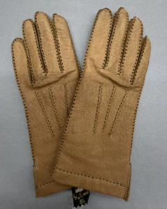 Guantes de Excelente Talla 6.5/S Cuero Marrón Tejido Línea Rumania Dinero Antiguo Silencioso Lujo - Imagen 1 de 6