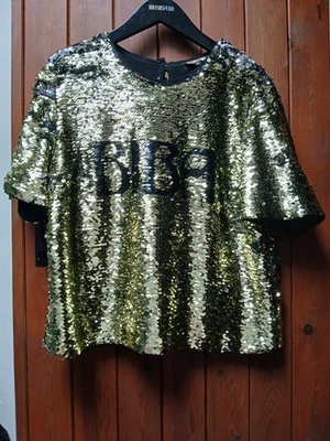 Biba Gold Glitz Sequin Glam Party Evening Statement Top Iconic Text  Size 14  - Image 1 of 4