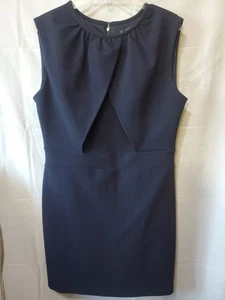 MNG Basics Pencil Dress Navy USA Sz Large Career No Iron Back Zip Preppy - Picture 1 of 7
