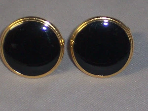 VINTAGE GOLD TONE ROUND BLACK CUFFLINKS NICE SIZE: 3/4 INCH IN DIAMETER - Picture 1 of 1