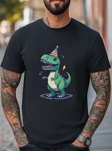Cute Green Dinosaur Graphic Unisex Men Women T-shirt Casual Tee - Picture 1 of 19