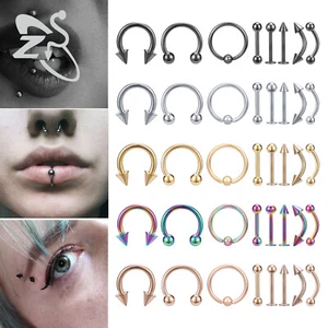8Pcs Stainless Steel Mixed Piercing Set Nose Ring Labret Eyebrow Helix Piercings - Picture 1 of 21