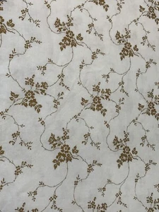 Vintage Floral White & Brown Fabric 5/8 Yard Cotton Sewing Crafting & Decorating - Picture 1 of 4