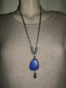 COLLANA GIOIELLO LAPISLAZZULO CIONDOLO PENDANT NECKLACE ARGENTO 925 STERLING - Foto 1 di 9