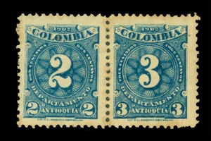 COLOMBIA 1902 - Antioquia - 2c blue +3c transfer ERROR Sc# 132a mint MH/NH - Picture 1 of 2