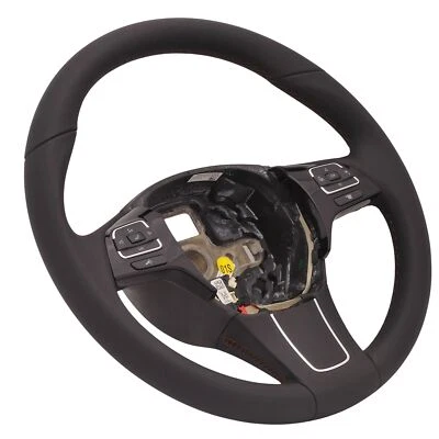 Multi Function Steering Wheel Heated VW Touareg 7P Mfa Leather Black Seam Braun - Image 1 of 4