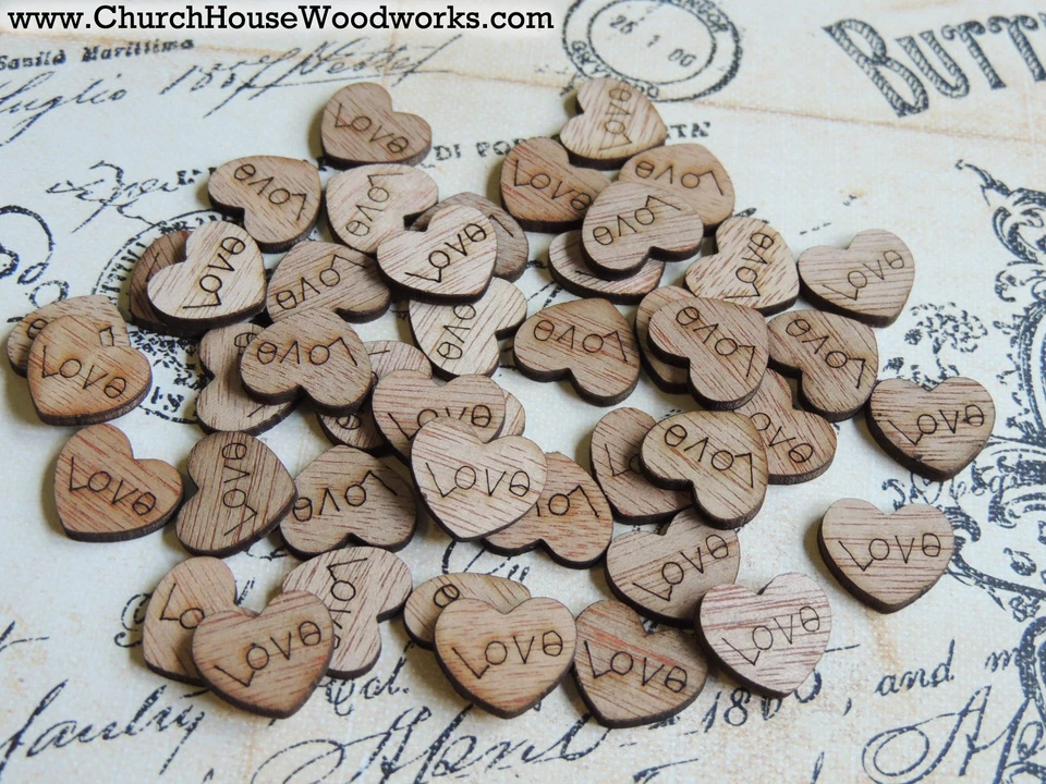 100 wooden love hearts rustic wedding table confetti, invitations USA - Image 1 of 4
