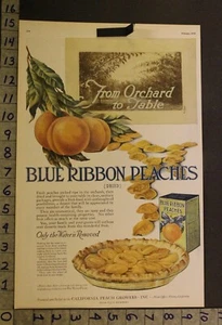 1920 BLUE RIBBON PEACHES ORCHARD ILLUSTRATED FOOD KITCHEN HOME DECOR ART AD XW75 - Picture 1 of 1