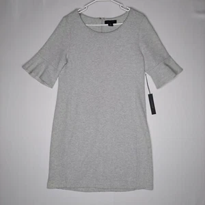 Tahari Dress 10 Gray Textured Knit Midi Ruffle Short Bell Sleeve Zip Knee Length - Picture 1 of 7
