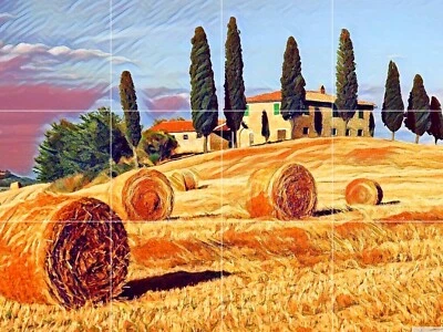 Mosaic Ceramic Panel of Tuscany Hills Italy Backsplash Wall Tile Mural Art - Image 1 of 4