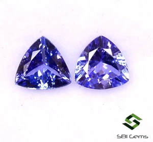 6x6 mm Certified Natural Tanzanite Trillion Cut Pair 1.61 Cts Faceted Loose Gems - Picture 1 of 6