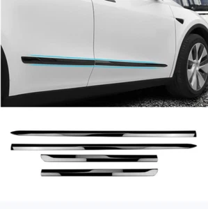 4X Fit For Tesla Model Y 2020-2021 Black Stainless Side Door Molding Cover Trim - Picture 1 of 5