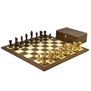 Walnut Chess Set 21 Inch with Weighted Sheesham Staunton French Knight Chess Pie - Picture 1 of 10