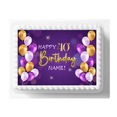 Специальный фиолетовый и золотой съедобный топпер для торта, гламурный 60-й день рождения, 50-й день рождения - Изображение 1 из 4