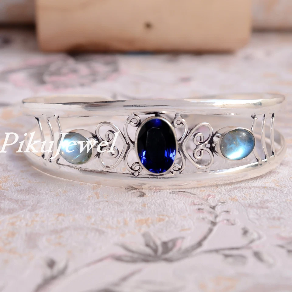 Tansanit & Labradorit Edelstein 925 Sterling Silber Manschette günstig Gesche... - Bild 1 von 4