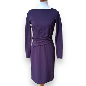 Worth Womens Sheath Dress Purple Long Sleeve Rayon Blend Stretch Ruched Zip 6 - Picture 1 of 10