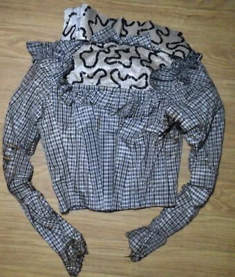 ¡ANTIGUO! BLUSA CINTURA CAMISA SEDA DESHUESADA BLANCA Y NEGRA Para MATERIALES DE VESTIDO DE MUÑECA Foto 1 de 4