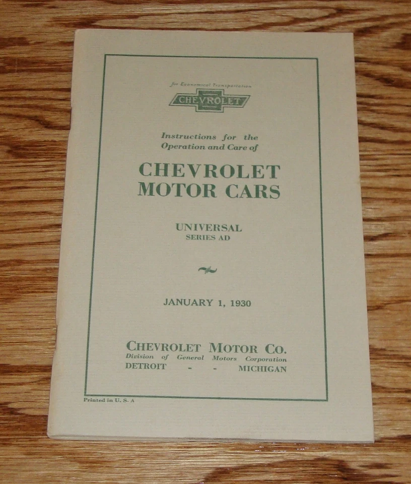 Chevrolet 1930 manual de operadores del propietario serie universal AD 30 Chevy Foto 1 de 1