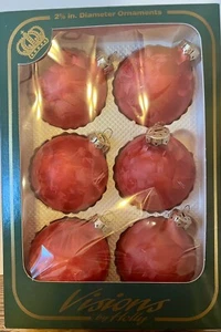 BOX OF 6 VINTAGE VISIONS BY HOLLY  GLASS BALL CHRISTMAS ORNAMENTS 2 5/8" - Picture 1 of 6