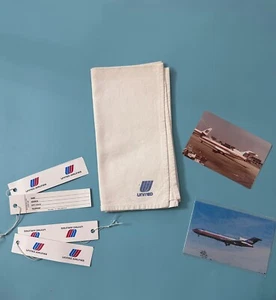 Lot of United Airlines bag tags, United towel and 2 postcards - Picture 1 of 10