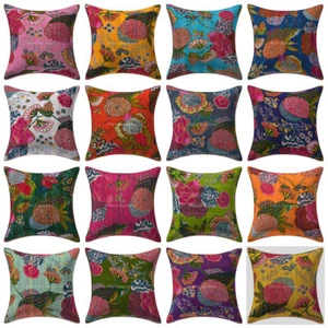 Decoraive Kantha Cushion Cover Indian Cotton Tropicana Sofa Bedding Pillow Case - Picture 1 of 49