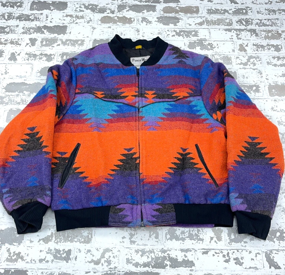 Vintage Pioneer Wear Jacket Men Large Wool Bomber Aztec Southwestern USA 90s Zip - Image 1 of 4