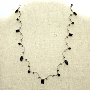 Necklace Choker Anne Klein Dainty Scalloped Linked Chain Black Acrylic Crystal - Picture 1 of 12