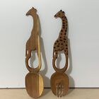 Giraffe Hand Carved Wooden Salad Set Tongs Cooking Utensils Animal