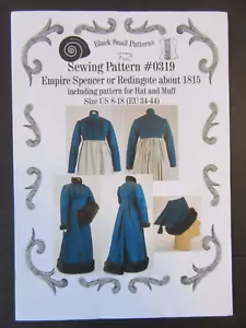 Black Snails Sew Pattern #0319 Empire 1800s Spencer Redingote Coat Sz 8-18 NEW - Picture 1 of 8